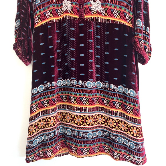 JOHNNY WAS Hania Velvet Burgundy w Multicolor Embroidery Tunic Mini Dress Sz XS - Picture 5 of 16